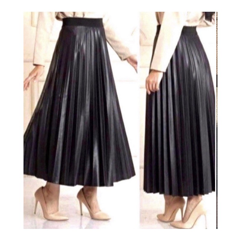 Leather Pleated Skirt With Elastic